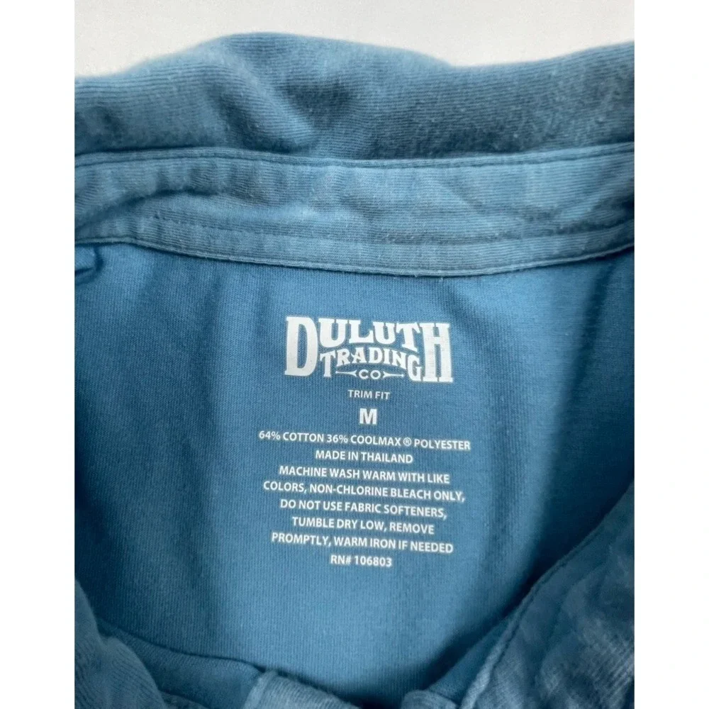 DULUTH TRADING CO TRIM FIT POLO SHIRT MENS M BLUE COOLMAX COTTON BLEND POCKET SH